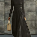 Women's Stylish Casual Satin Knit Pleated Maxi Dress