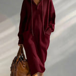 Women's Solid Color Long-sleeved Casual Loose Hooded Knit Dress