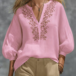 Loose-fitting V-neck Linen And Cotton Shirt