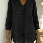 Romantic Ruffled Collar And Floral Embroidery Shirt