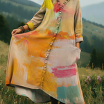 Sunset Orange Color Palette Printed Lace Trim V-neck Dress