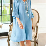 Women's Solid Color V-neck Three-quarter Sleeve Casual Loose Cotton And Linen Dress