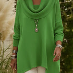 Elegant Draped Collar Irregular Hem Sweater Pullover