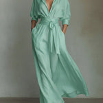 Waist-cinching Shirt-style Maxi Linen And Cotton Dress