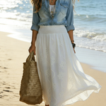 Elegant Floral Embroidery Wide-waisted Skirt