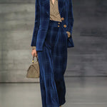Women's Velvet Plaid Suit Jacket And Trousers Two-piece Set