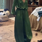 Cozy And Loose-fitting Satin Shirt And Wide-leg Pants Two-piece Set.