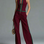Women's Collared Sleeveless Casual Loose Top And High-waisted Casual Loose Wide-leg Pants Cotton Set
