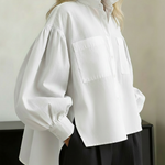 Elegant Stand-collar Puff-sleeved Cotton Shirt