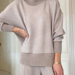 Casual Travel Stand Collar Side Zipper Top Straight Pants Two-Piece Set