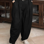 Women's Solid Color High-waisted Casual Loose Cotton Harem Pants