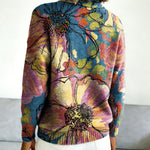 Elegant Large Floral Decorative Patterns Casual Shirt Collar Long Sleeve Sweater