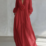 Elegant Three-dimensional Floral Cotton And Linen Maxi Dress