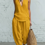 Minimalist Collared Shirt And Wide-leg Pant Linen Two-piece Set