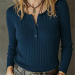 Women's Stretchy Knitted Cotton Henley Top