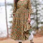 Vintage Floral Print Cotton Midi Dress