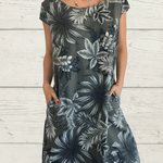 Vintage Floral Print Linen Dress