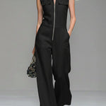 Women's Linen And Cotton Sleeveless Wide-leg Jumpsuit