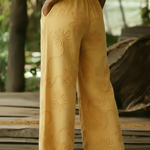 Cozy Romantic Floral Embroidery Cotton Wide-leg Pants