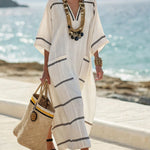 V-neck Short-sleeved Long Dress