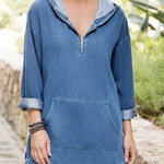 Women's Long-sleeved Casual Loose Hooded Denim Top