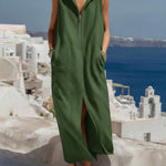 Women's Solid Color Sleeveless Casual Loose Hooded Cotton And Linen Dress