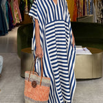 Loose And Cozy Striped Linen And Cotton Dress