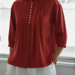 Women's Linen And Cotton Pleated Shirt