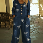 Retro-style Flying Bees Denim Jumpsuit