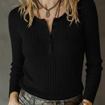 Women's Stretchy Knitted Cotton Henley Top
