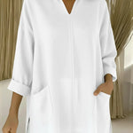 Women's Casual Loose-fitting Pocket Linen And Cotton Shirt