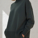 Casual Travel Stand Collar Side Zipper Top Straight Pants Two-Piece Set