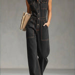 Women's Casual Sleeveless Cotton Denim Jumpsuit