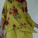 Loose And Cozy Floral Print Linen And Cotton Top