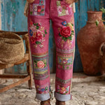Women's Vintage Floral Pattern Art Print Casual Cotton Denim Jeans