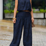 Women's Casual Linen And Cotton Sleeveless Top And Pants Two-piece Set