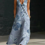 Women's Floral Pattern Art Print Casual Cotton Linen Dress