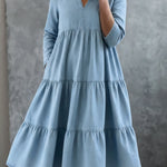 Casual Elegant Multi-layered Hem Denim Dress