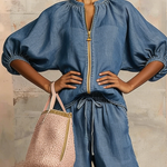 Cozy Stylish Zip-up Top And Wide-leg Jeans Set