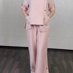 Women's Cozy Striped Linen And Cotton Top And Pants Two-piece Set.