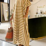 Loose And Cozy Striped Linen And Cotton Dress