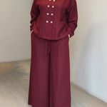Elegant Button-up Shirt And Wide-leg Trousers Linen Set