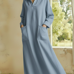 Casual And Cozy Polo-neck Loose Linen Dress