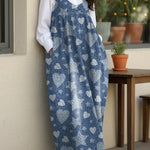 Women's Cute Star Hearts Casual Loose Denim Vest Dress