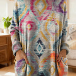 Women's Retro Pattern Art Print Casual Cotton Knitted Sweater