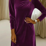 Women's Elegant Velvet Dress With Metal Decorative Buckle