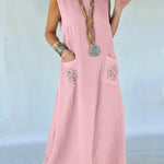 Women's Cozy Linen And Cotton Sleeveless Dress