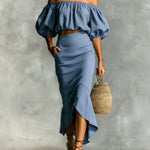 Women's Minimalist Cotton-linen Blend Off-shoulder Skirt Set