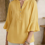 Women's V-neck 3/4 Sleeve Casual Loose Linen Top