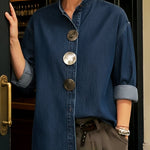 Stylish Stand-collar Metal Button Denim Shirt